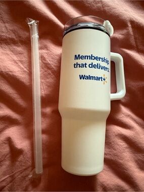 Walmart White Insulated Travel Mug with Handle and Lid